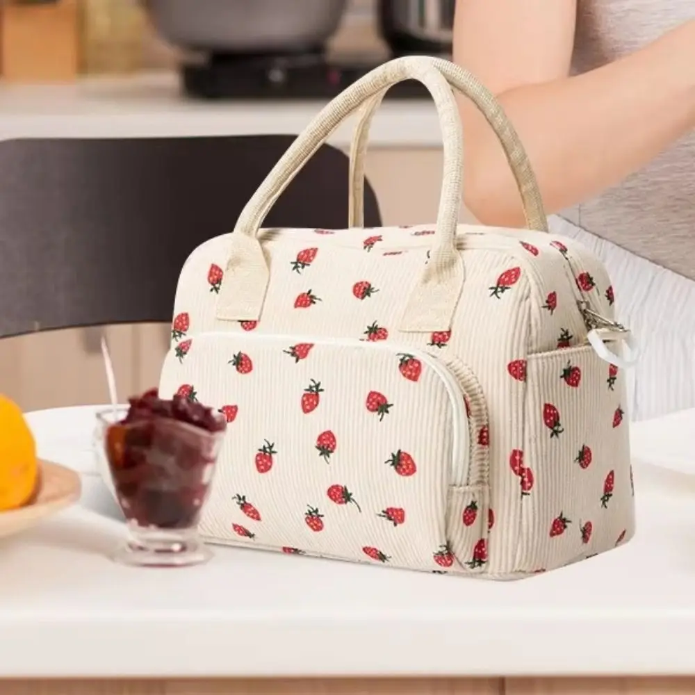 Large Capacity Corduroy Hand-Held Bag Wear-Resistant Waterproof Strawberry Crossbody Bag High Aesthetic Reusable
