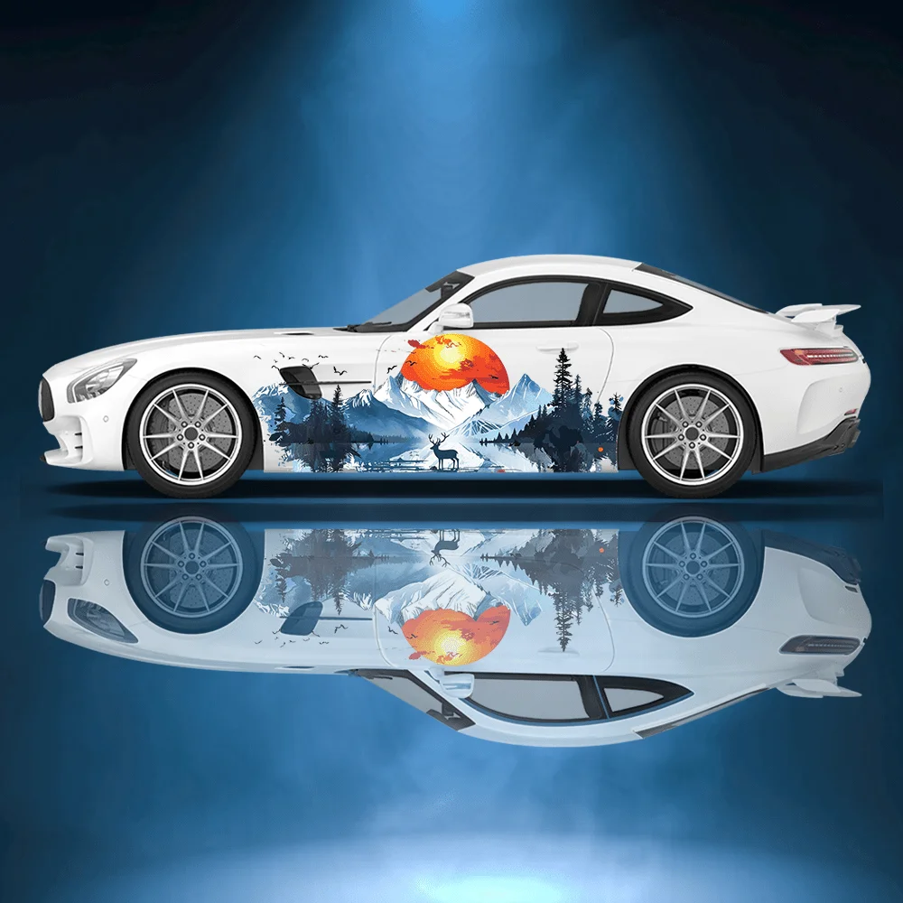 

Deer Sunset Snow Scenery Car Vinyl Wraps Decal Self-adhesive PVC Sticker Suitable for Trucks SUV Decoration Auto Accessories