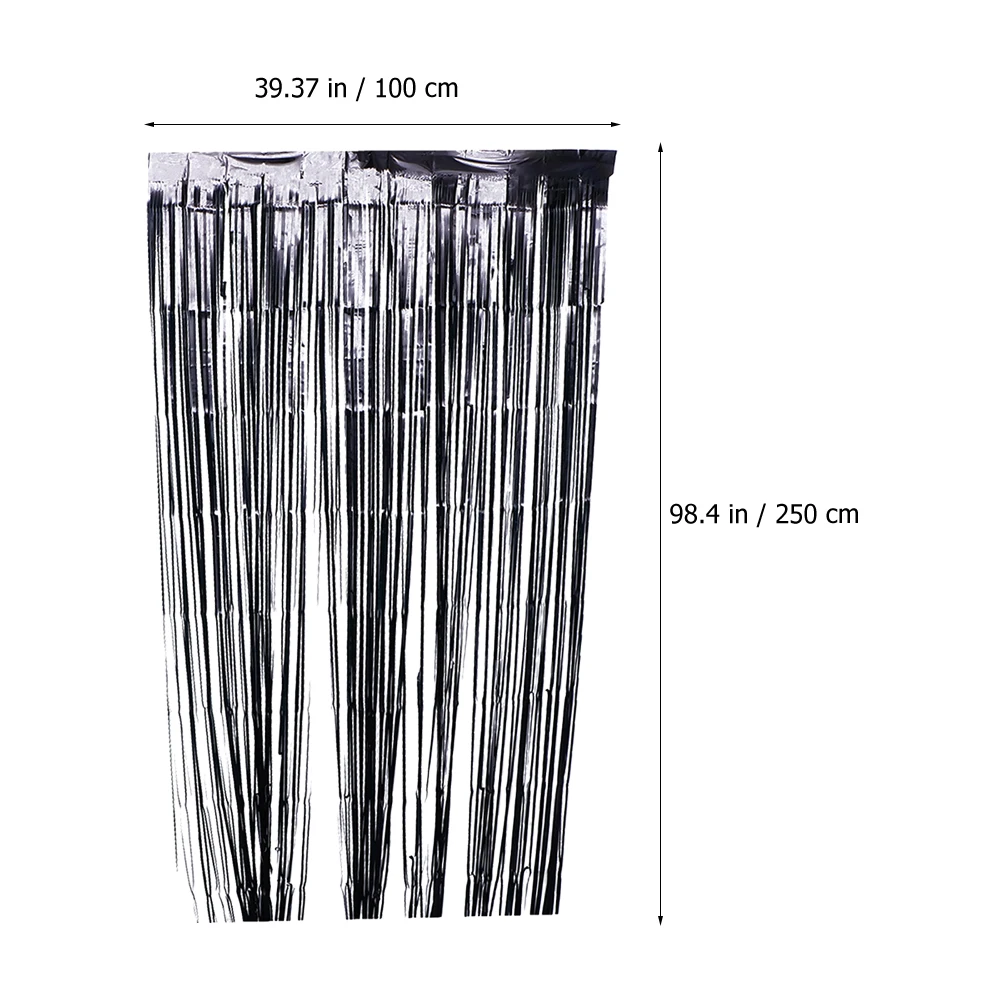 

2Pcs Black Rain Silk Curtain 1m 2m5 Fringe Decorations Birthday Party Wedding Background Wall Festival Tinsel PET