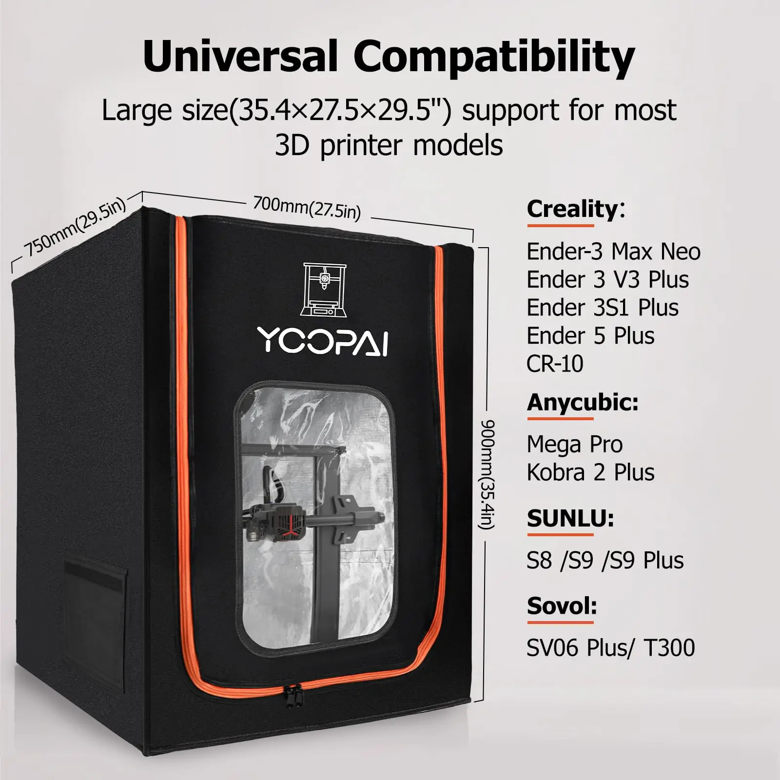 حاوية طابعة YOOPAI ثلاثية الأبعاد مع ضوء LED منزل طابعة ثلاثية الأبعاد لسلسلة Creality K1c غلاف أندر مقاوم للحريق والغبار LargeK