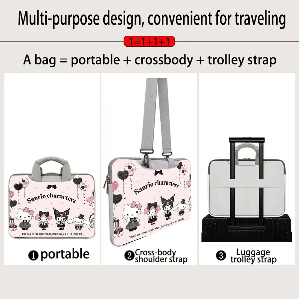 

Новая сумка для ноутбука Hello Kitty Kuromi, сумка через плечо, портфель, сумка для хранения, подходит для Macbook Air Pro 12, 13, 14, 15, 16 дюймов, подарок