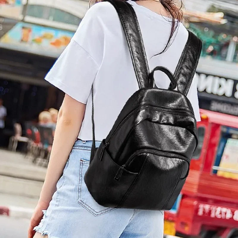 Vintage Genuine Leather Women's Fashion Travel Backpack Casual Cowhide College Students School Bag For Feminina