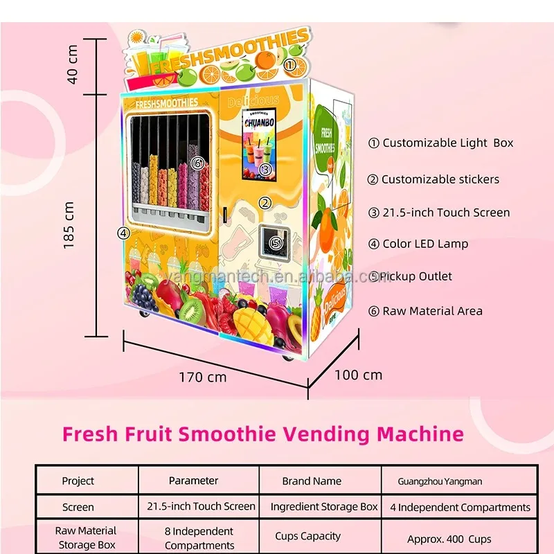 【Hot Sale】 Electric Multi-functional Commercial Coin/Card/QR Code Payment Fully Automatic Smoothie Vending Machine Store