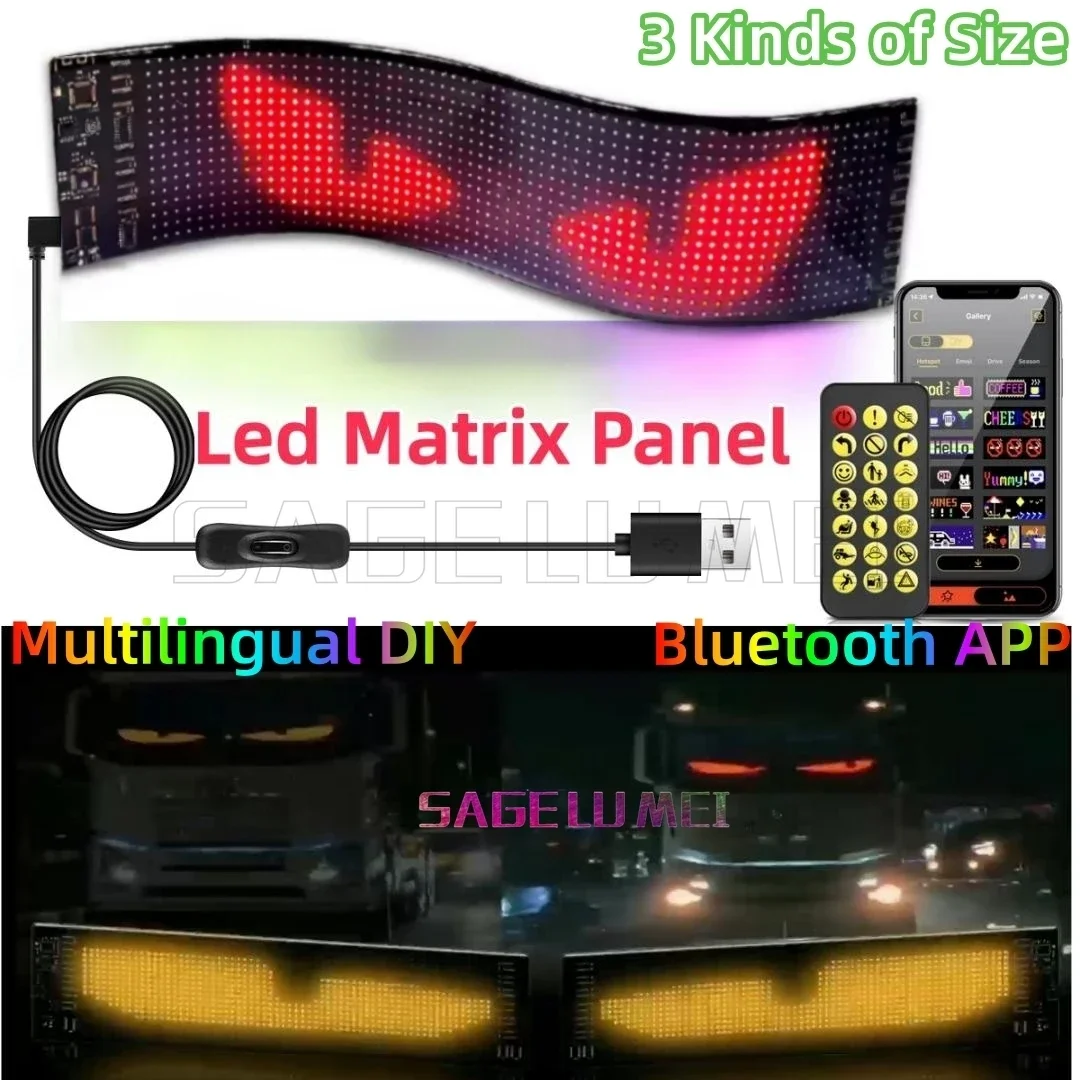 Programável LED Painel Matrix Pixel, DIY Sinal Do Carro, Animação Display Flexível, Ad Truck Evil\'s Eye Light, Multilingual