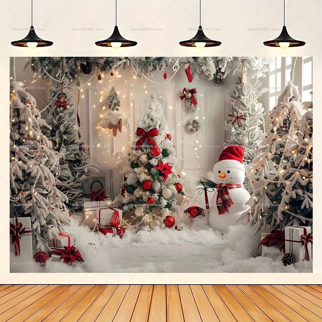 لافتة خلفية رجل الثلج لعيد الميلاد ، مزينة بشجرة عيد الميلاد وحلوى مطبوعة ، التصوير الفوتوغرافي لحفلة الأعياد ، 1 قصب #4