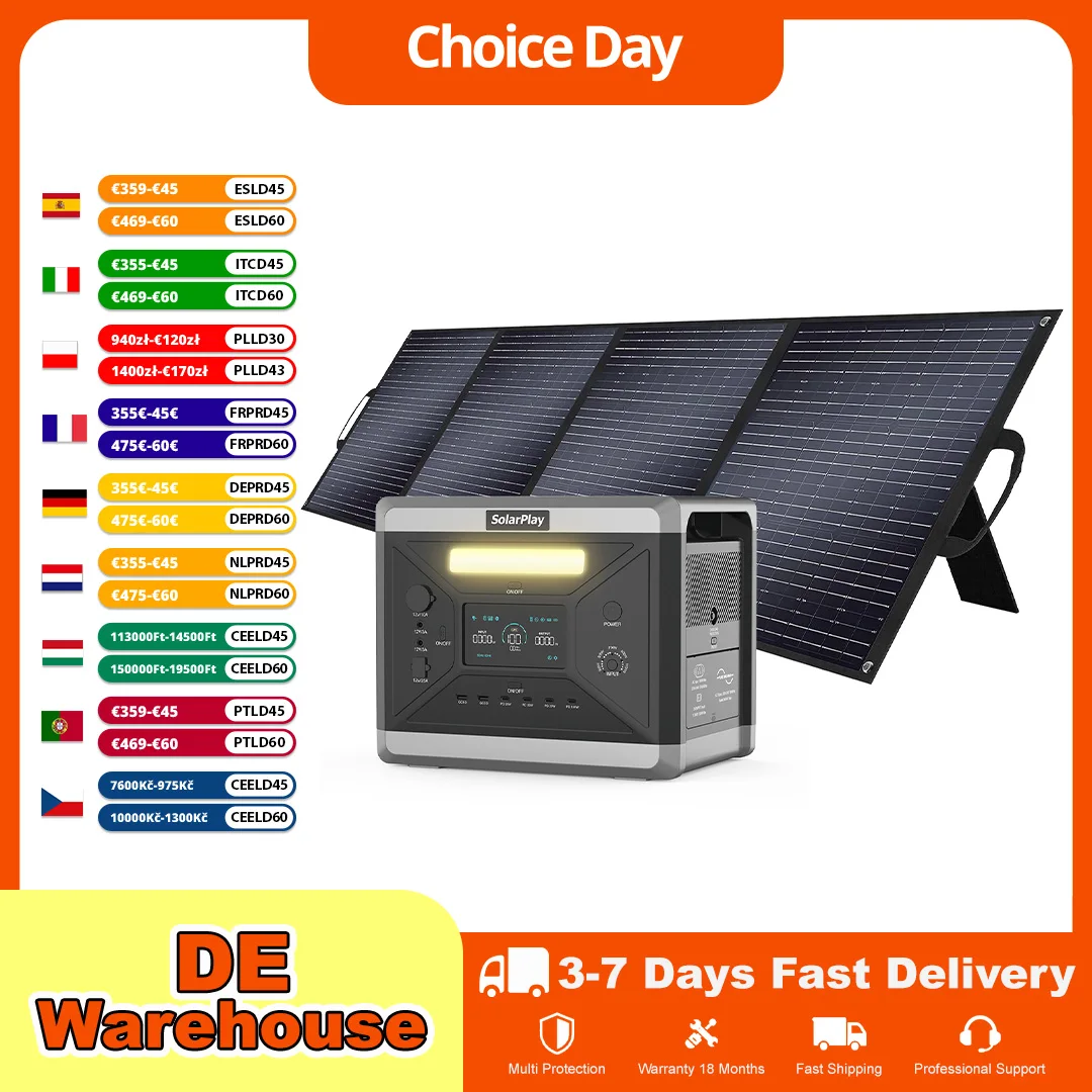 SolarPlay 2400W Tragbare Stromstation Generator LiFePO4 Batterie AC-Ausgang …