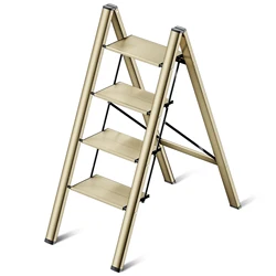 Ladnamy-Escalera de inglete plegable para el hogar, taburete pequeño de aleación de aluminio engrosado, 4 escalones, Champagne