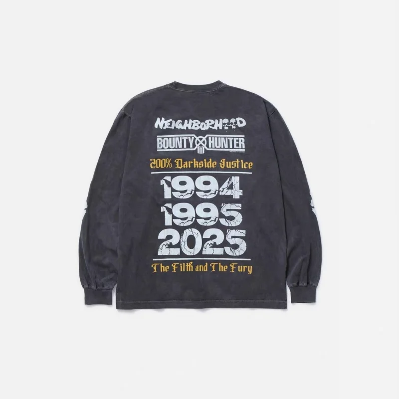 Men's Black Skeleton Graphic Long Sleeve T-Shirt NBHD Casual Streetwear Japanese Style Tops