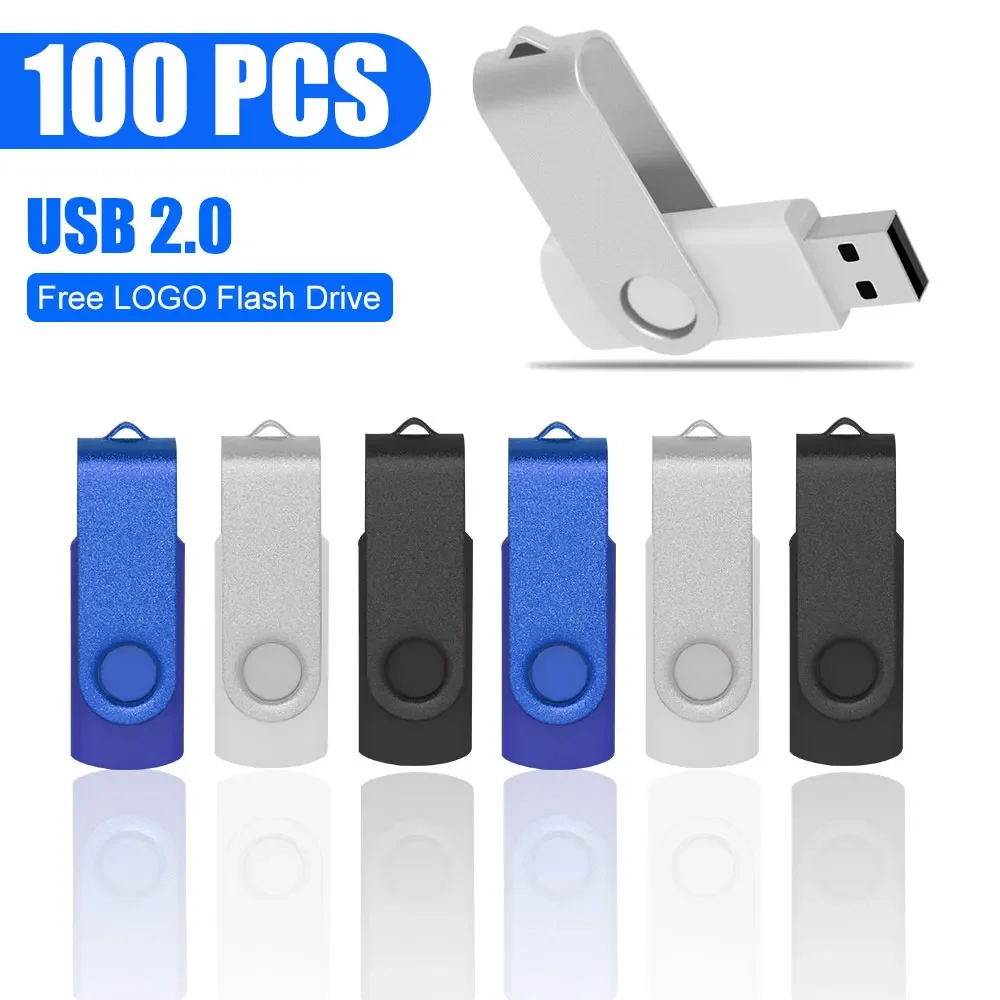 100pcs/lot Fashion Rotatable USB 2.0 Flash Drives 64GB 32GB Pen Drive Free Customized Logo Waterproof Business gift pendrive