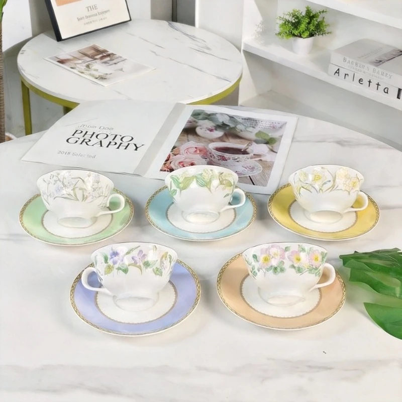 Coffee Cup Set European Afternoon Tea Set Creative Bone China Simple Home Tea Cup Colorful Flower Series