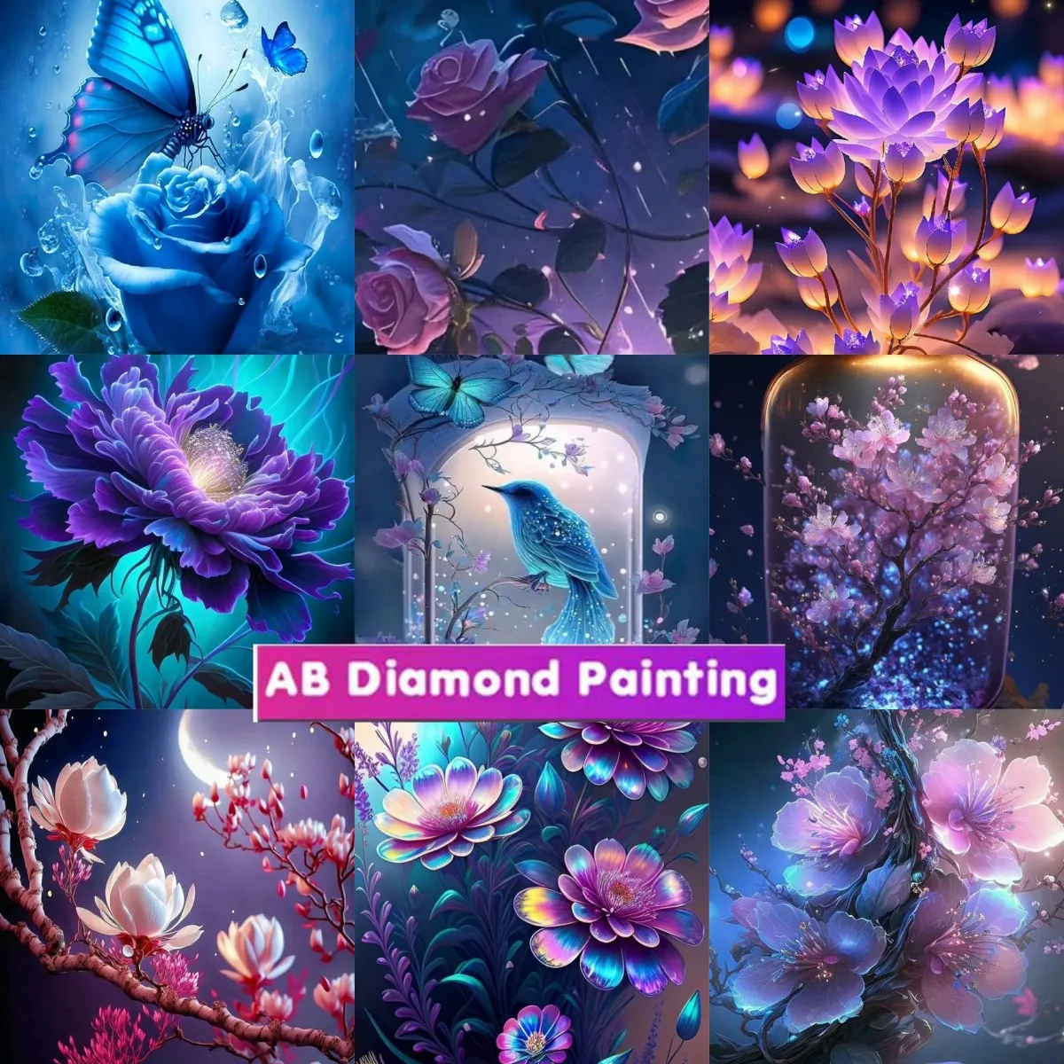 2023AB 5D DIY Diamond Painting Embroidery Flower Dream Butterflies Landscape Cross Stitch Set Rhinestone Home Decor  Picture