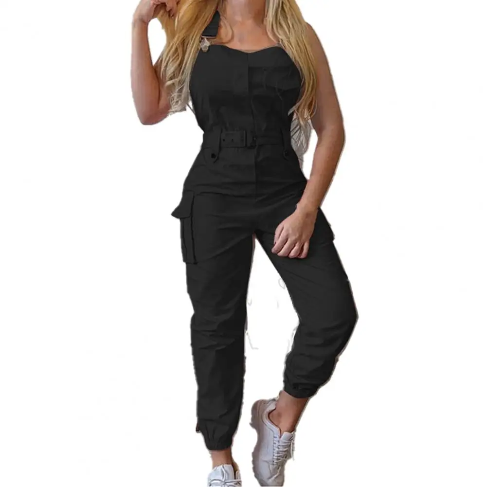 เสื้อผ้าผู้หญิงหญิงแฟชั่นแขนกุด Cargo Jumpsuit เอวสูง Street Trend ผู้หญิงยาว Jumpsuits