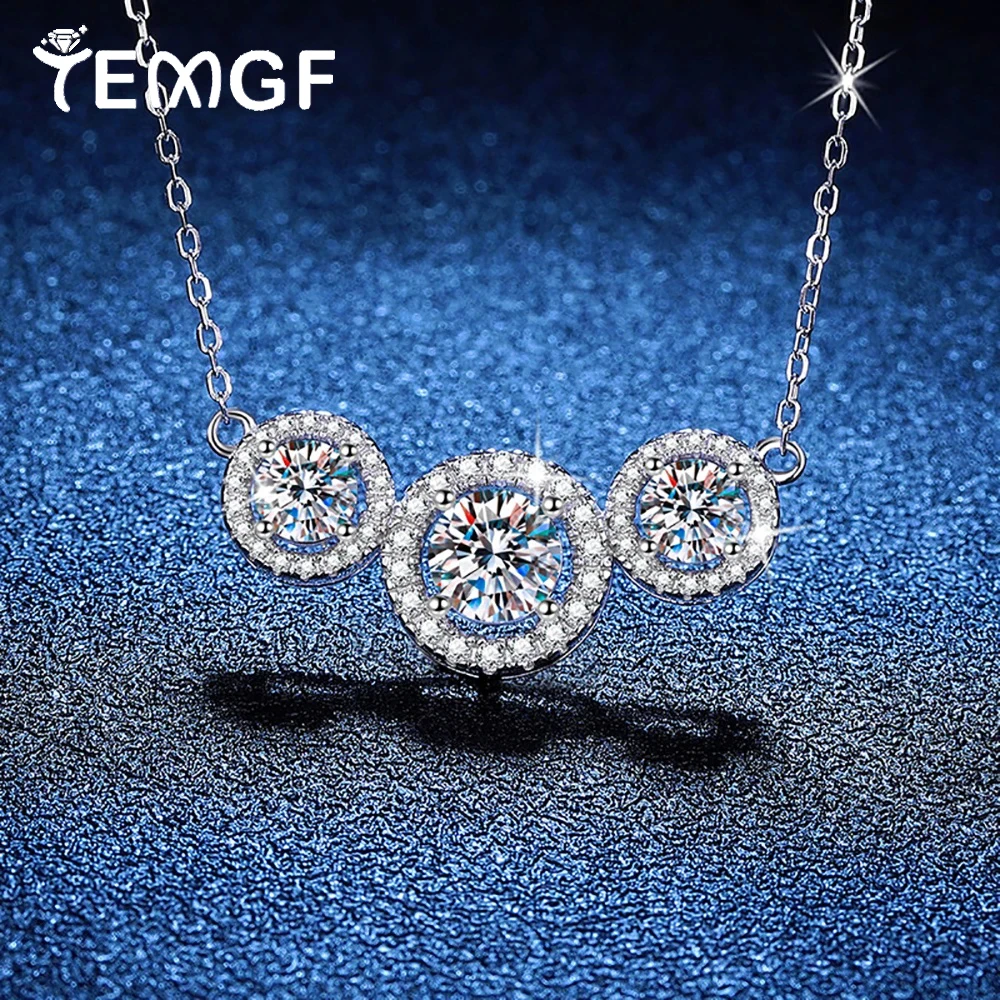 

TEMGF Fashion S925 Sterling Silver Necklace Full Moissanite Zircon Inlay Pendant for Women Sparkling Luxury Fine Jewelry Gifts