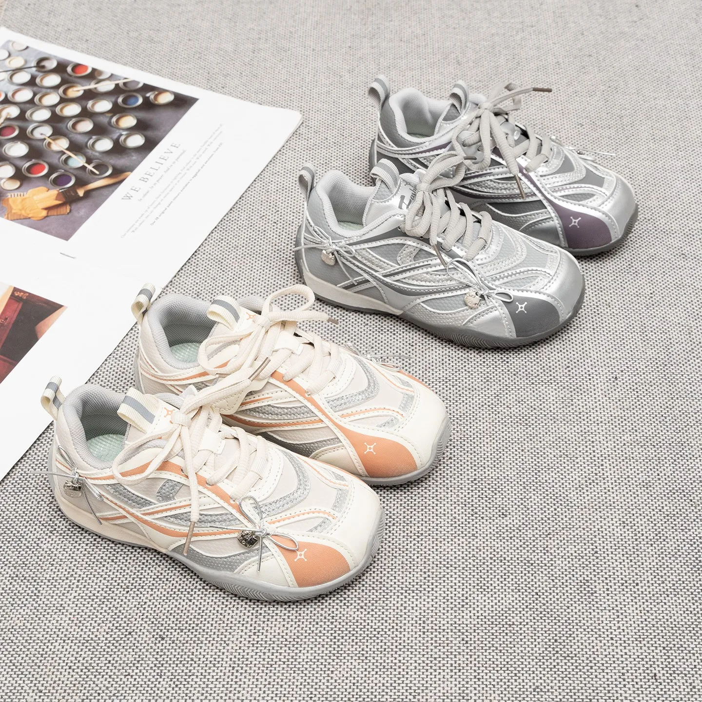 2026 Toddler Kids Orbit Metallic Running Sneaker Children Casual Fashion Trainers Girls Sports Walking with Bowknot Tennis Shoes