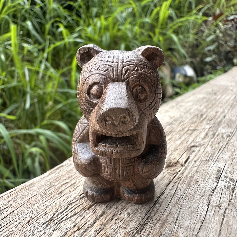 Tiki Bear Statue Ornament, Hand-Carved Wooden Craft, Tribal Style Statue, Suitable for Home Decoration, Desktop Decoration, Living Room, Office, Birthday Gift, Study Room, Back-To-School Season Gift