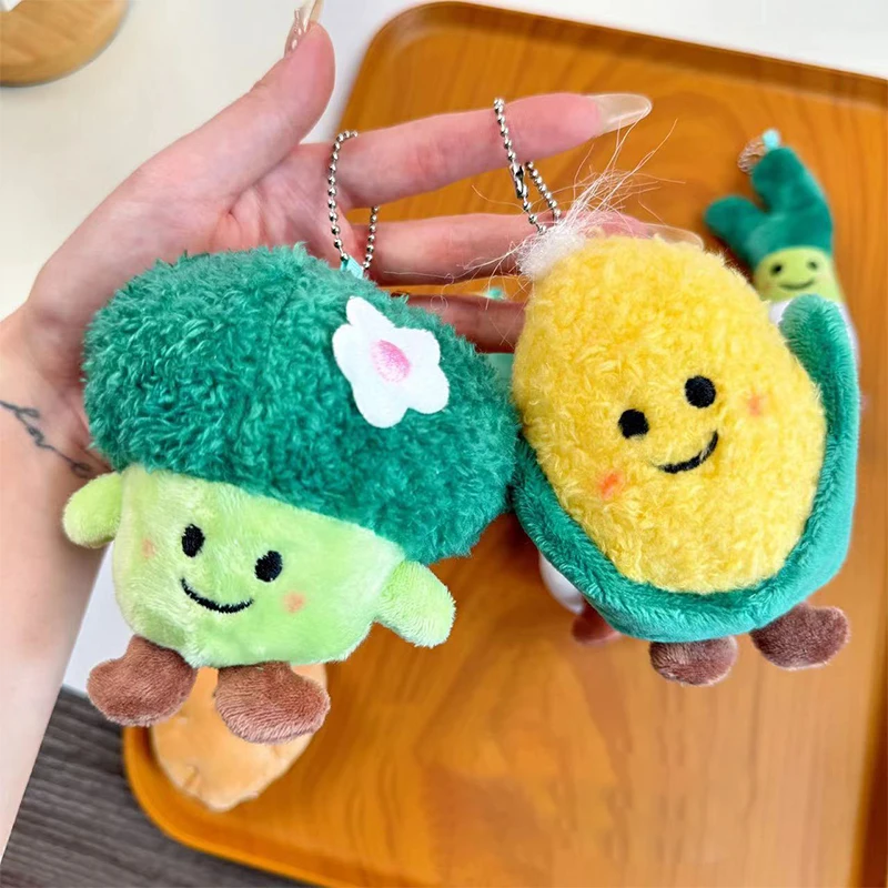 Vegetable Plush Pendant Keyring Cartoon Corn Broccoli Pendant Soft Stuffed Doll Keychain Backpack Car Bag Decor Gift Car Keyring