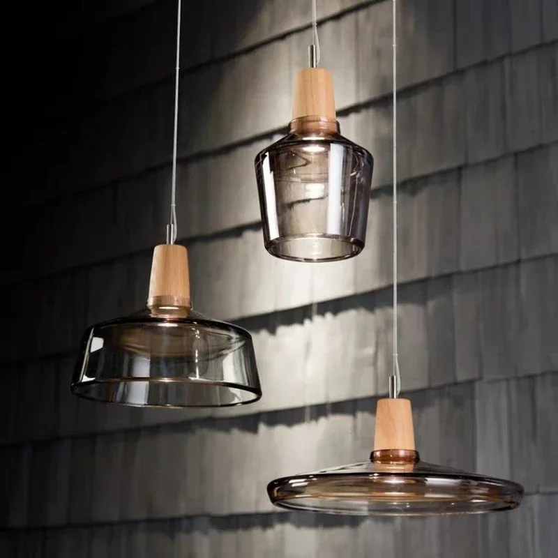 Nordic Glass Chandelier Attic Industrial Decoration Coffee Shop Restaurant Bar Wooden Lamp Head Glass Chandelier