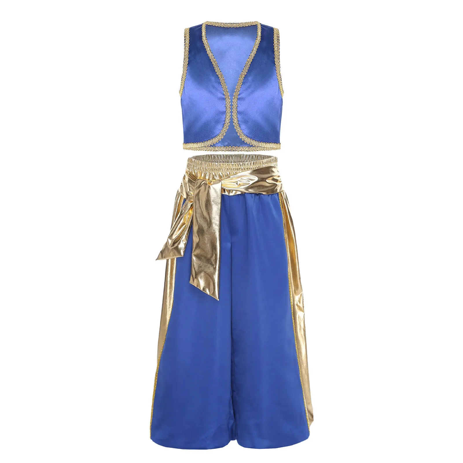 Boy's Arab Prince Outfits Kids Boys 2Pcs Arabian Prince Cosplay Costumes Role Play Waistcoat Vest Metallic Pants Bloomers