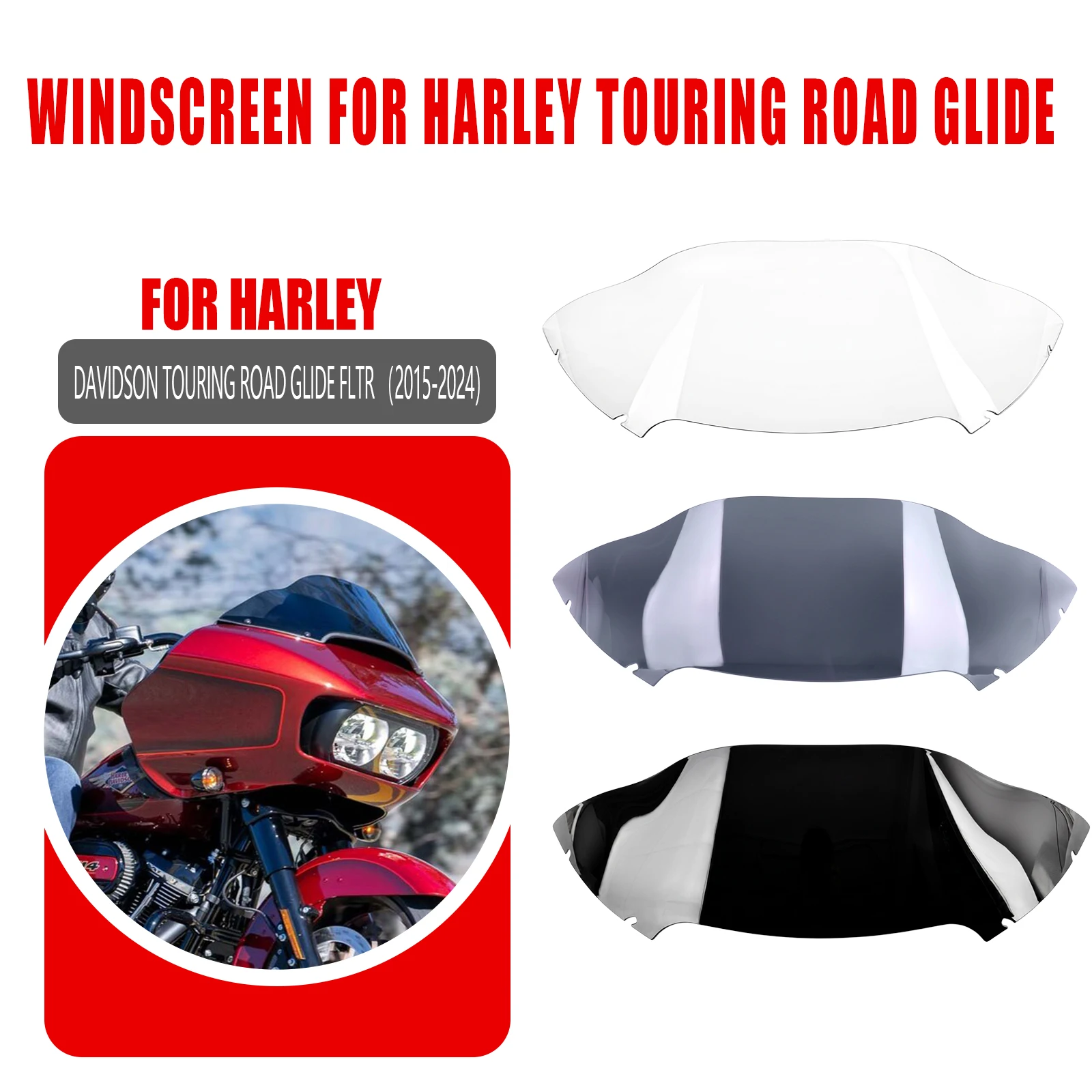 

1Pcs 8" Wind Splitter Windshield Windscreen Front Glass For Harley Road Glide FLTRX FLTRU Special 2015-2024 Two Lamp Hole