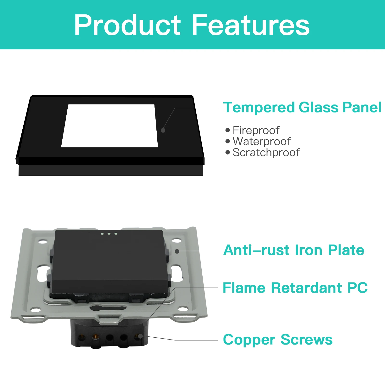 Picture 5: BSEED Wall Switches Button 1Gang 1Way Glass Panel Mechanical Light Switches EU Standard LED Switches 10A