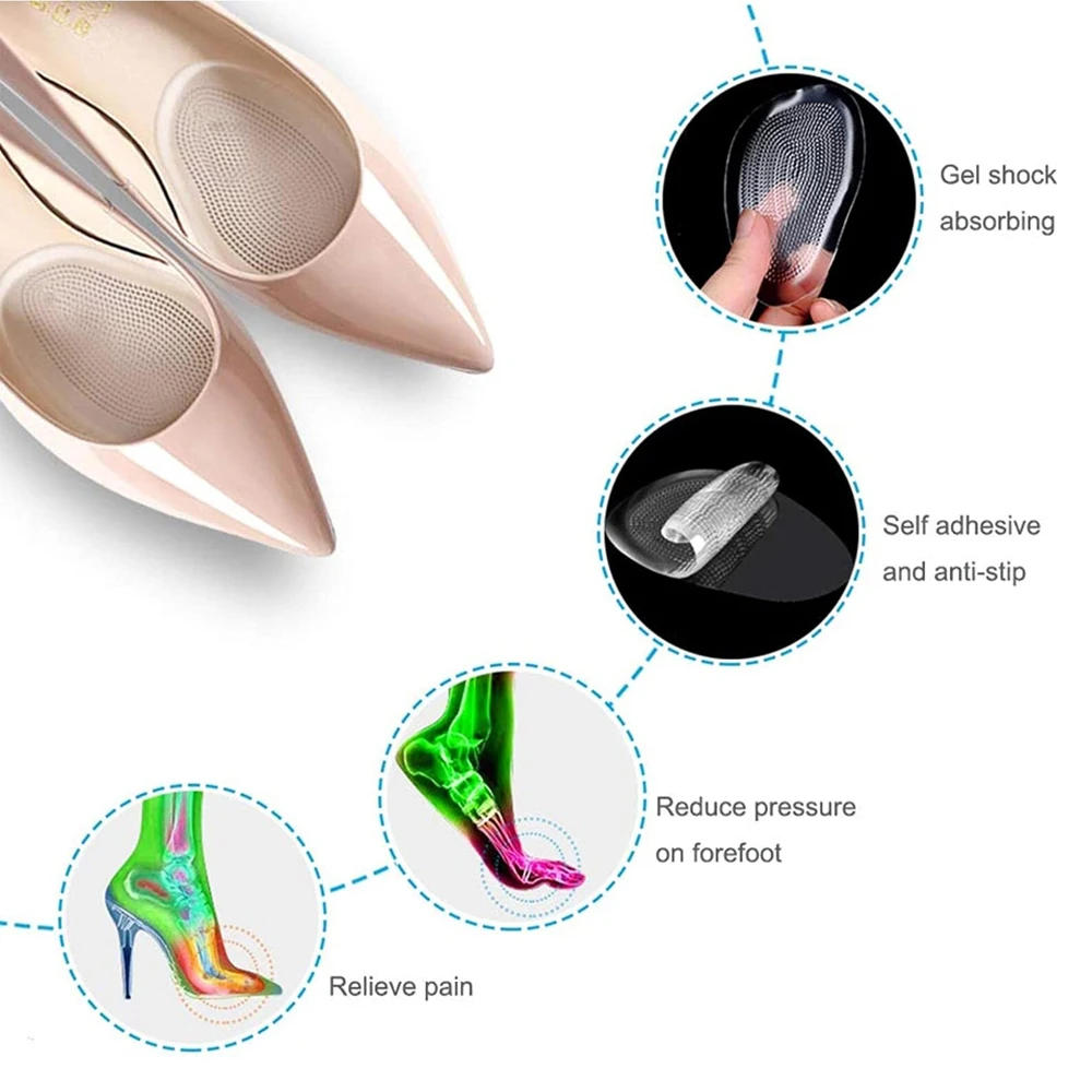 Передняя часть стопы Вкладыш Метатарзальные прокладки для женщин Силиконовая обувь Стельки для женщин Сандалии на высоком каблуке Нескользящие гелевые подушечки для массажа ног