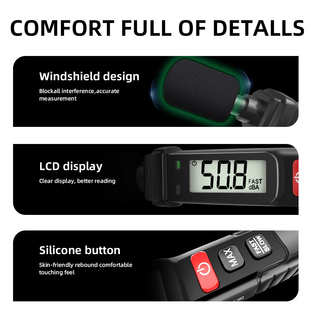 MASTFUYI FY8862 Digital Sound Level Meter Audio Level Meter Sonometro Sound Meter 30-130dB Decibel Meter Handheld Noise Meter