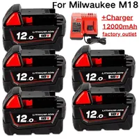 Original for Milwaukee M18 Power Tool Battery, Charger, BR, XC, 18V, 12000mAh M18B5, 48-11-1860, Built-in 21700 Battery