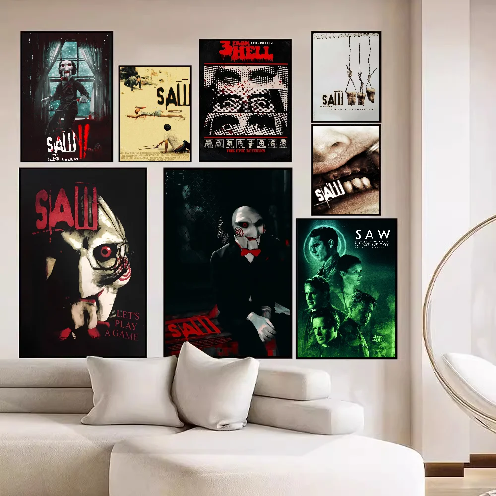 Image of Horrorfilm Saw Klassisches Anime-Poster, wasserfester Papieraufkleber, Kaffeehaus, Bar, Zimmer, Wanddekoration