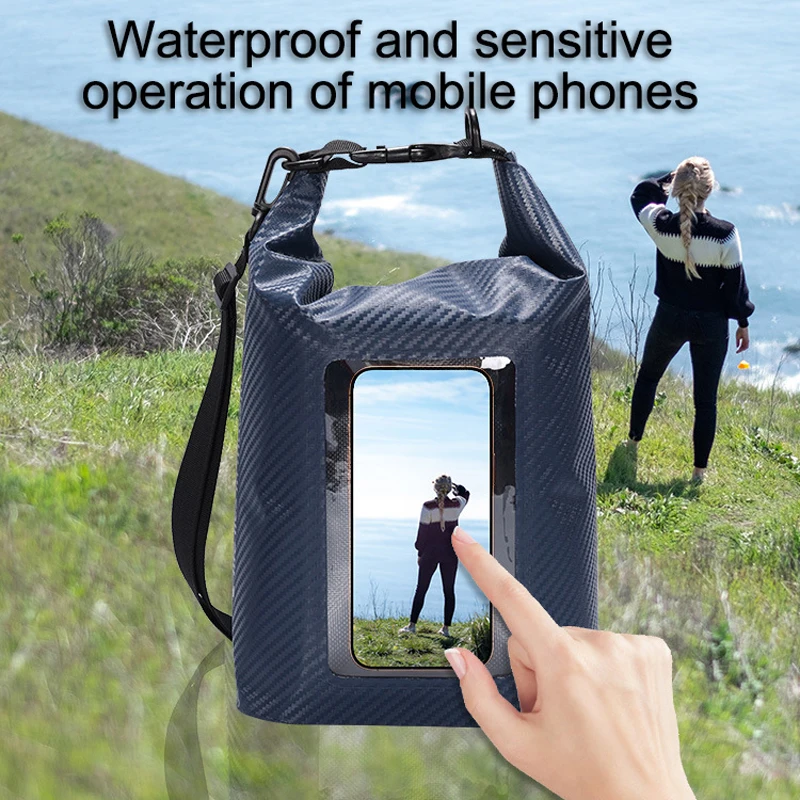 Borsa a secchiello impermeabile Roll Top da 3L, 5L, borsa impermeabile quadrata in fibra di carbonio, custodia impermeabile per escursioni, alla deriva