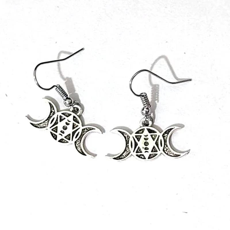 1pair Occult Witch Hexagram Triple Moon Goddess Amulet Moonphases Earring