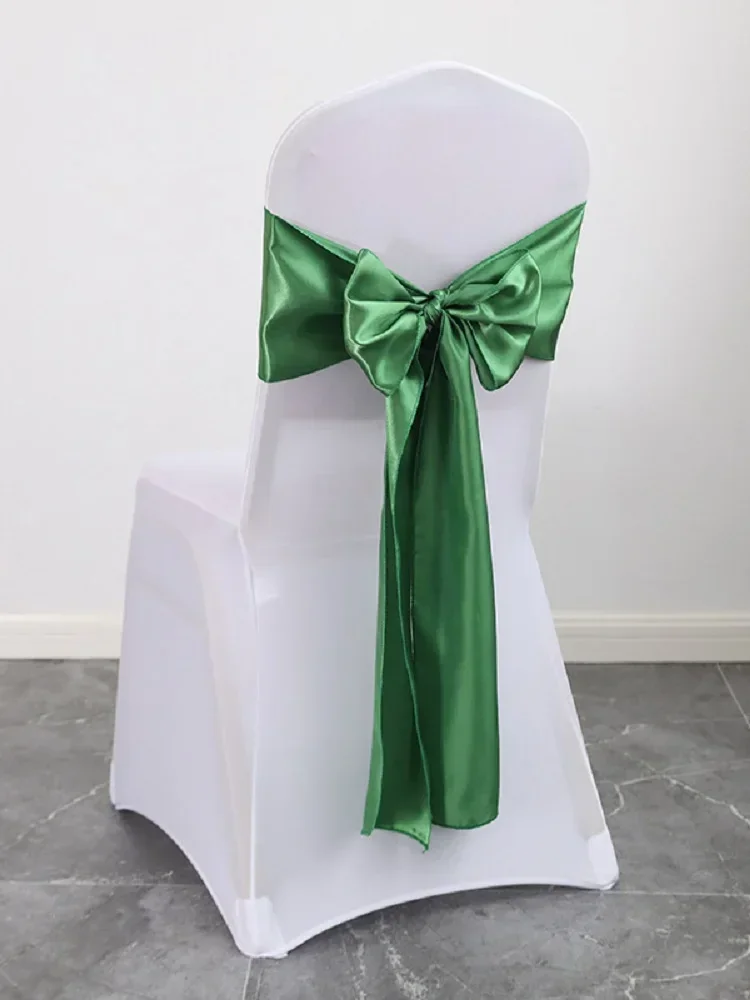 Décoration de mariage fête d'anniversaire couleur vert foncé ceinture de chaise en Satin auto-cravate bandes noeud hôtel Banquet blanc housse de chaise décor