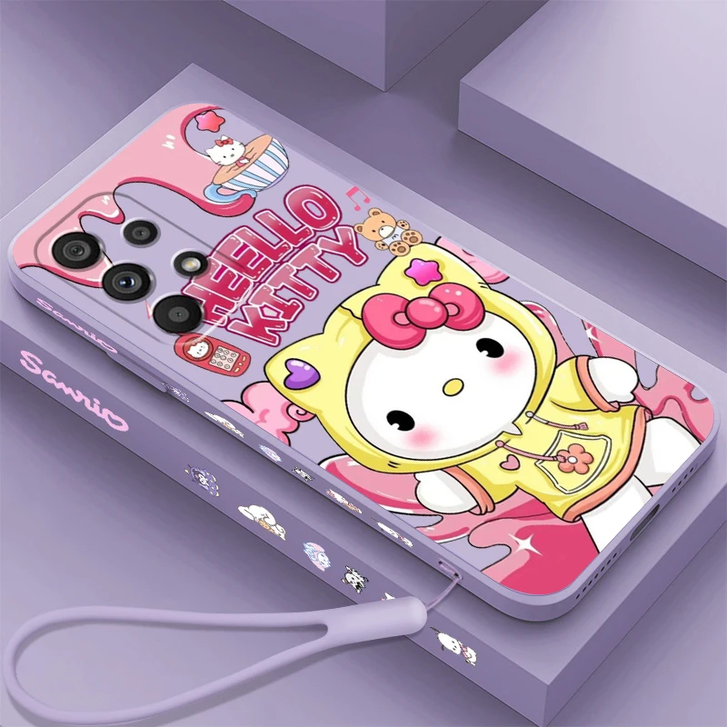 Pompompurin Hello Kitty Cute Liquid Left Rope For Samsung A53 A52 S A33 A32 A51 A71 A21S A13 A73 A50 A72 A23 A12 5G Back