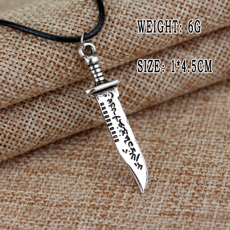 Retro Double-Sided Personalized Sword Necklace Metal Treasure Knife Pendant with Leather Rope Creative Jewelry Gift for Boys