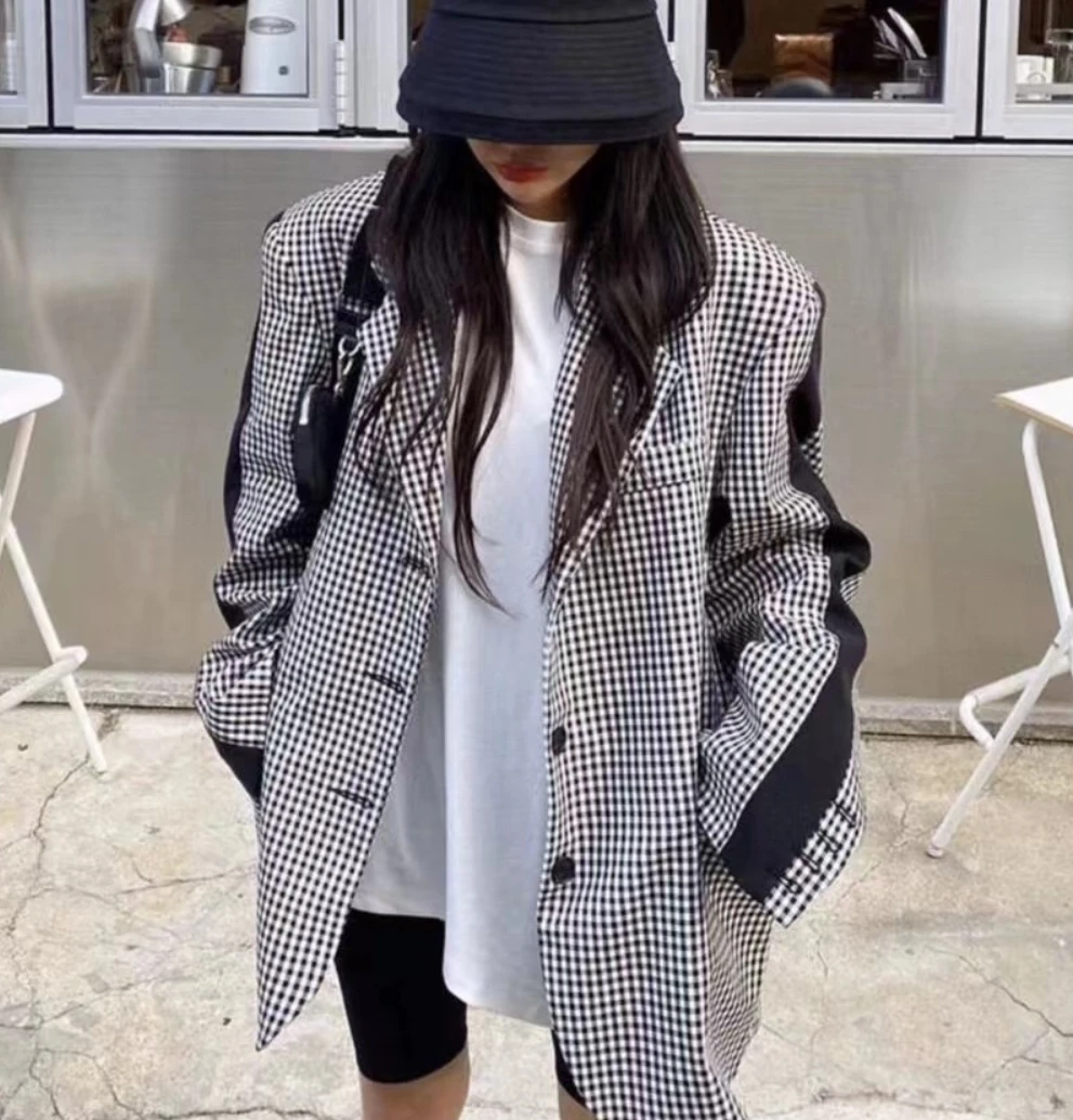 

Женская свободная клетчатая куртка SuperAen в стиле ретро, осенне-зимнее пальто с высокой талией и отложным воротником в английском стиле на шнуровке