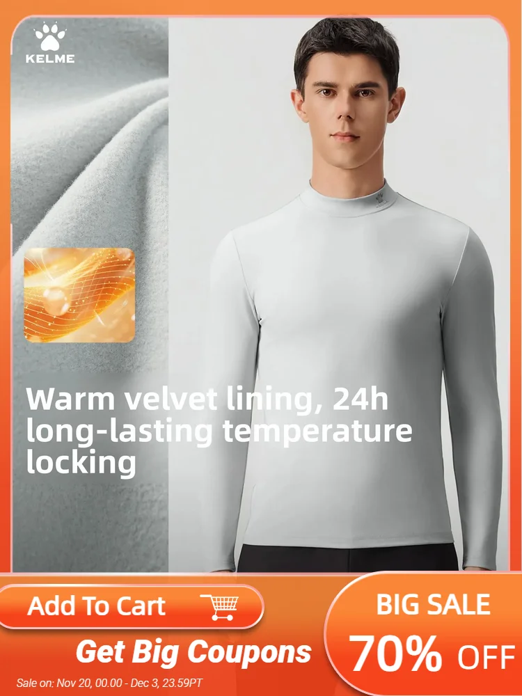 

Kelme Men's Winter Thermal Training Top With High Neck And Long Sleeves Windproof Sweatshirt With Fleece Lining