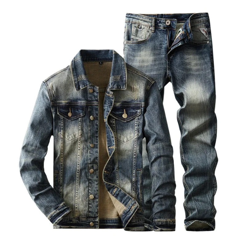 2026 Spring and Autumn American Denim Jacket Classic Versatile Heavy Industry Washed Premium Elastic Pants Set