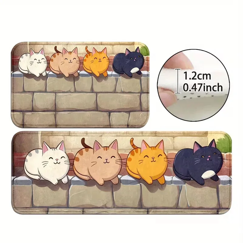 VIKAMA Teppich mit schelmischen Cartoon-Katzen, für Zuhause, Wohnzimmer, Eingangsbereich, bezaubernde dekorative Bodenmatte, Küchenteppich, Heimdekoration