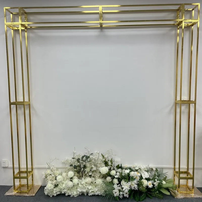 Personalisierter, glänzender, vergoldeter Eisenrahmen, quadratischer Bildschirm, Hochzeitshintergrundrahmen, dekorativer Blumenständer, Event-Bühnenzubehör – Detail 3