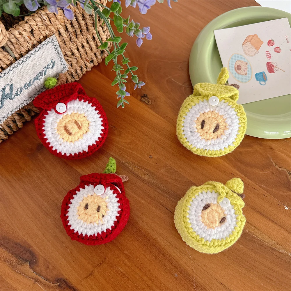 Custodia per auricolari in peluche lavorata a maglia con mele rosse carine per Apple AirPods Pro3 AirPods 4 3 2 1 Pro 2 Scatola di ricarica per copertura per auricolari wireless