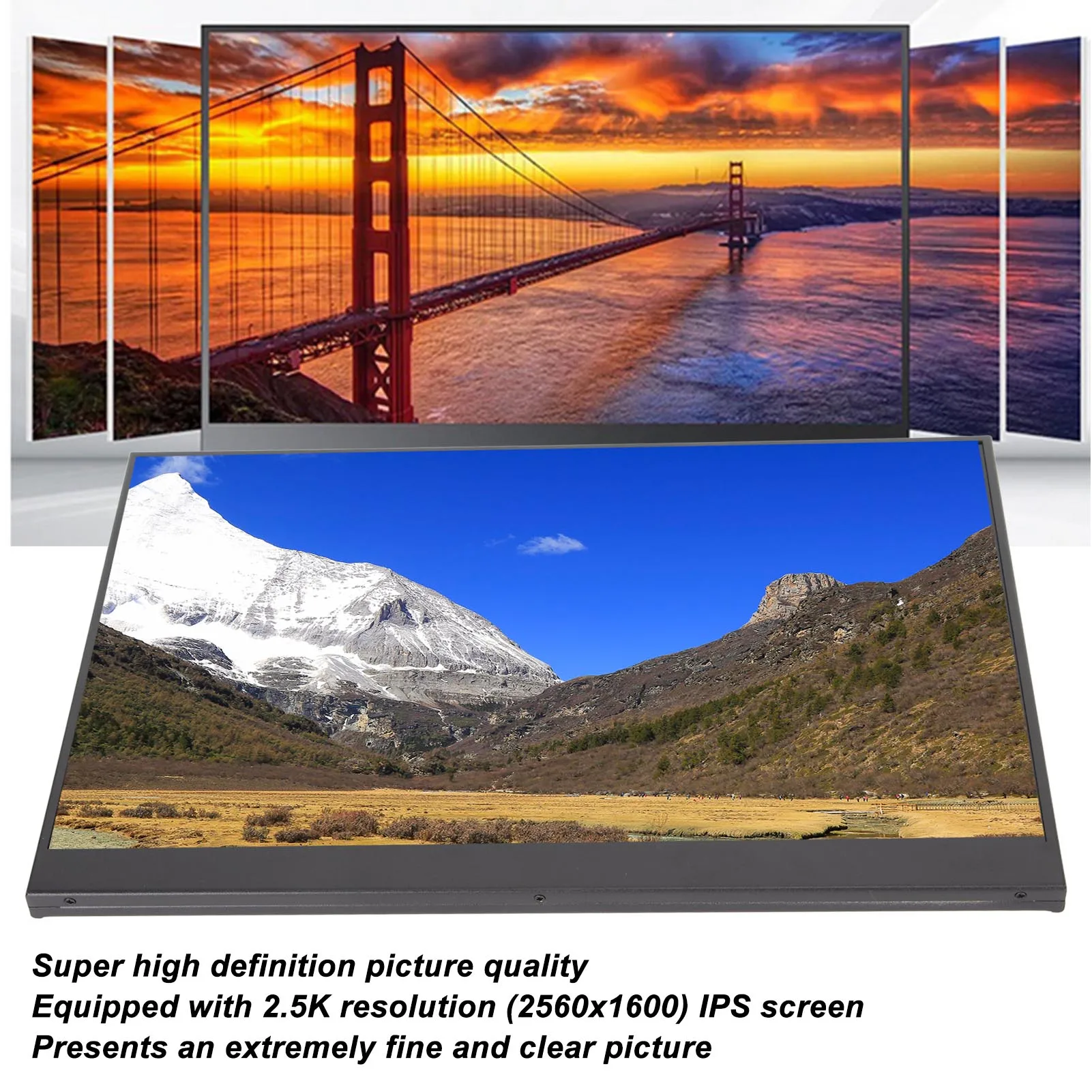 

Laptop Monitor 14 Inch 2.5K TYPE C Ports HD Multimedia Interface Ports Portable Gaming Monitor Sturdy 16:10 ABS for Cell Phone