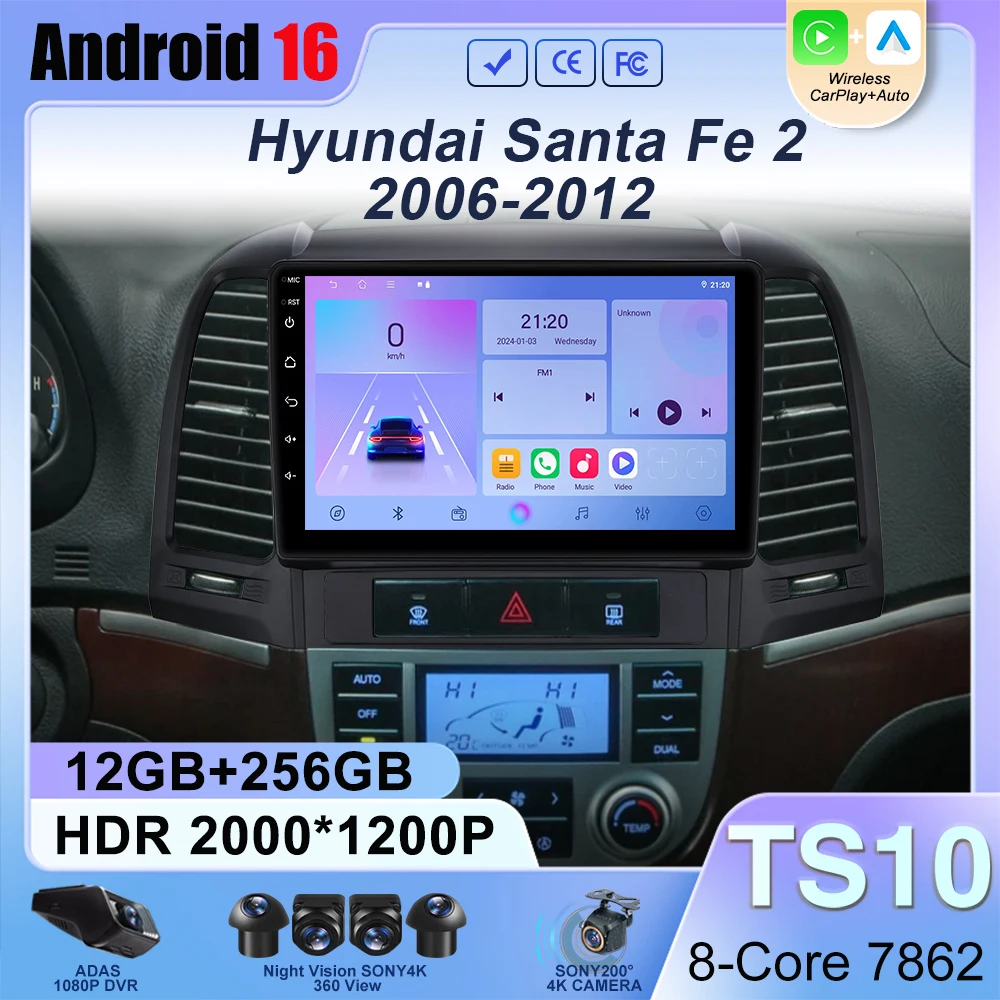 

Android Carplay авто радио для Hyundai Santa Fe 2 2006 2007 2008 2009 2010 2011 2012 автомобильный мультимедийный плеер стерео DSP 2DIN DVD