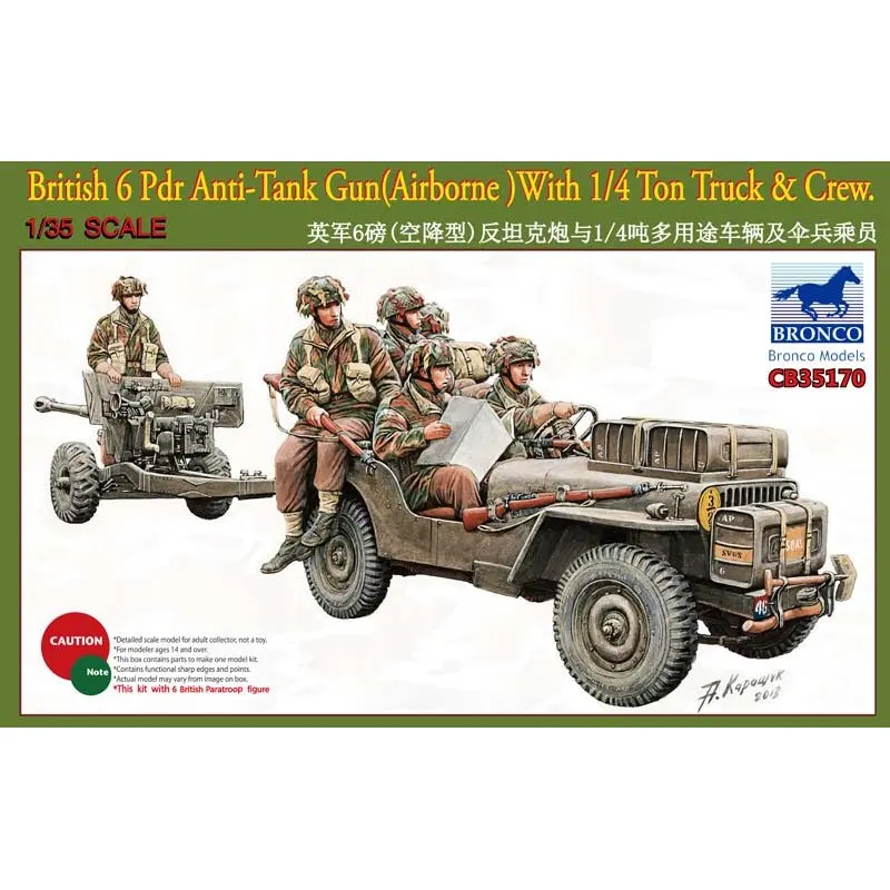 BRONCO CB35170 1/35 British 6 Pdr Anti-Tank Gun With 1/4 Ton Truck & Crew - Scale Assemble Model Kit