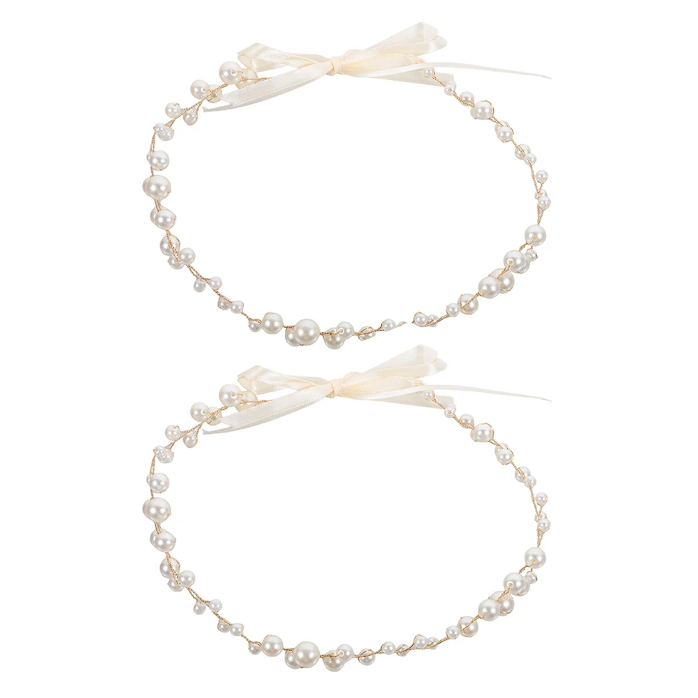 

2pcs Pearl Hair Bands Wedding Bridal Headband Elegant Faux Headpiece Bridesmaid Hair Accessories Festival Floral Vine Braid