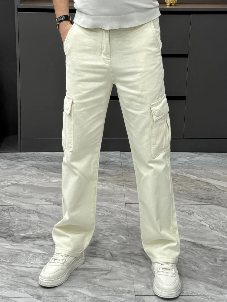 Trendy Youth Casual Loose Straight Leg Men's Jeans Spring New Style Workwear with Big Pockets All-Match Comfortable Cotton