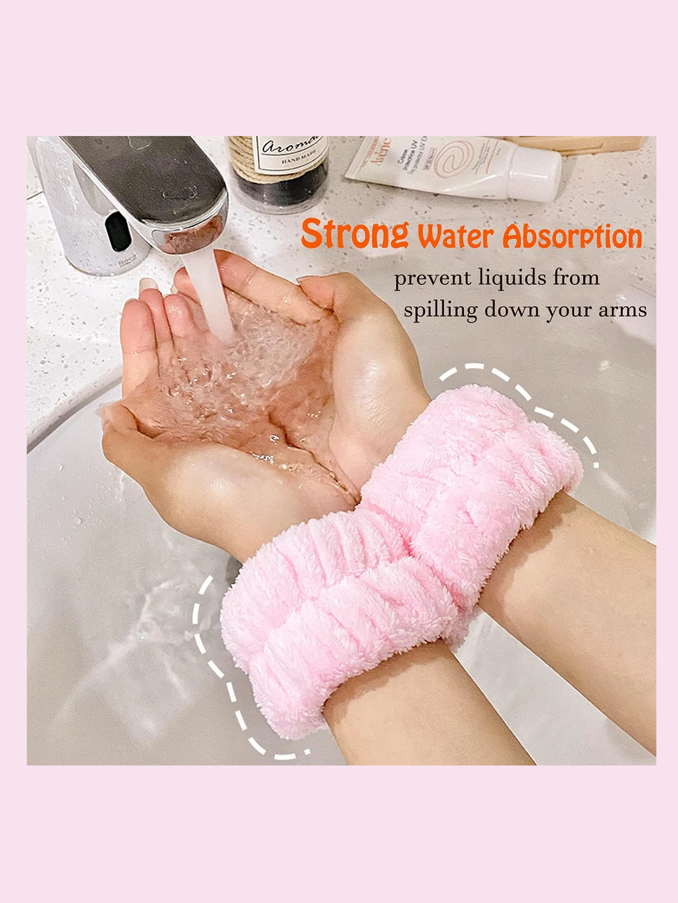 벨크로 헤드밴드 + 리본 헤드밴드 6피스 세트, 벨크로 헤드밴드 1개 & 리본 헤드밴드 1개 & 4피스 손목밴드, 모든 피부 타입에 적합