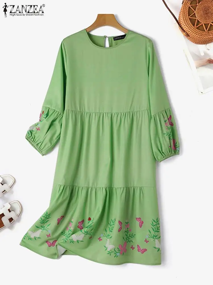 ZANZEA Bohemian Women Blouse Muslim Long Tops Autumn O Neck Long Sleeve Shirt Casual Floral Printed Blusas Ramadan Abaya Kaftan
