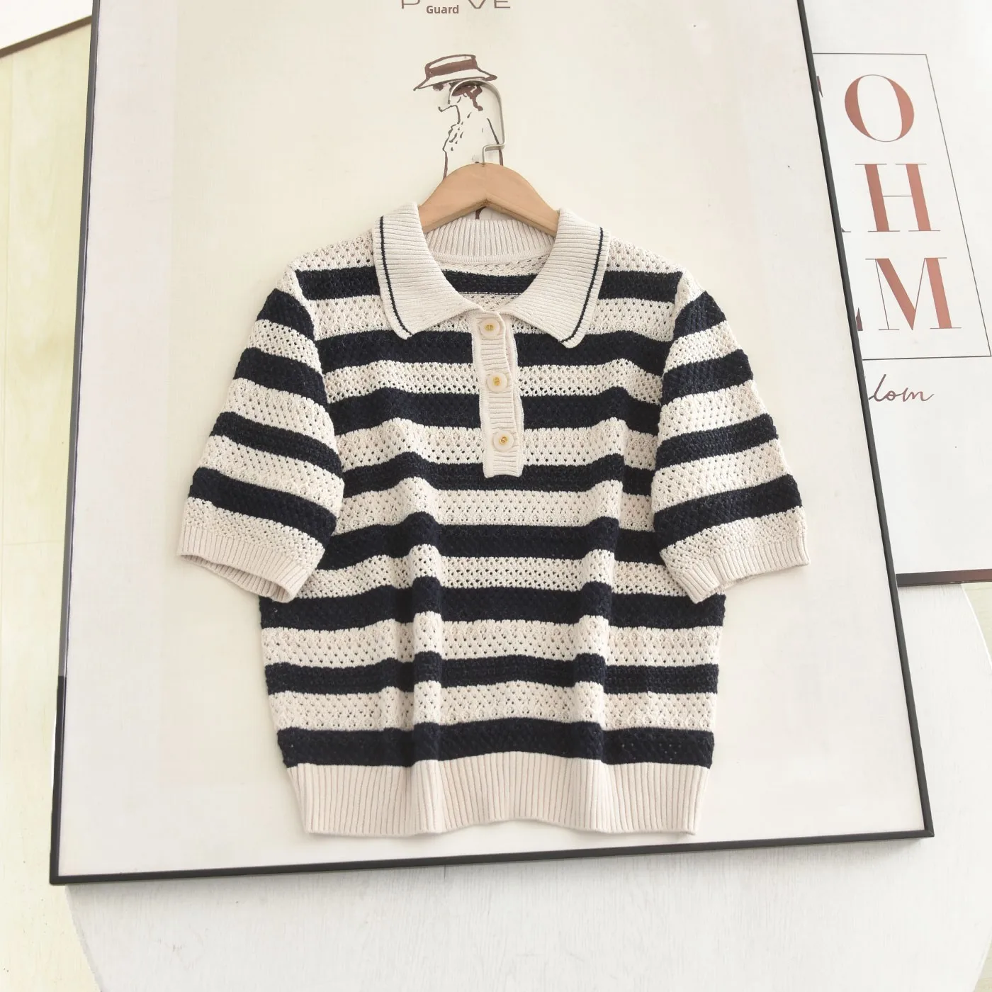 

Spring Summer 2026 Faionable Ne Hollow out Design Stripe Knitted ort Sve Top Women's Casual Sle Single Piece