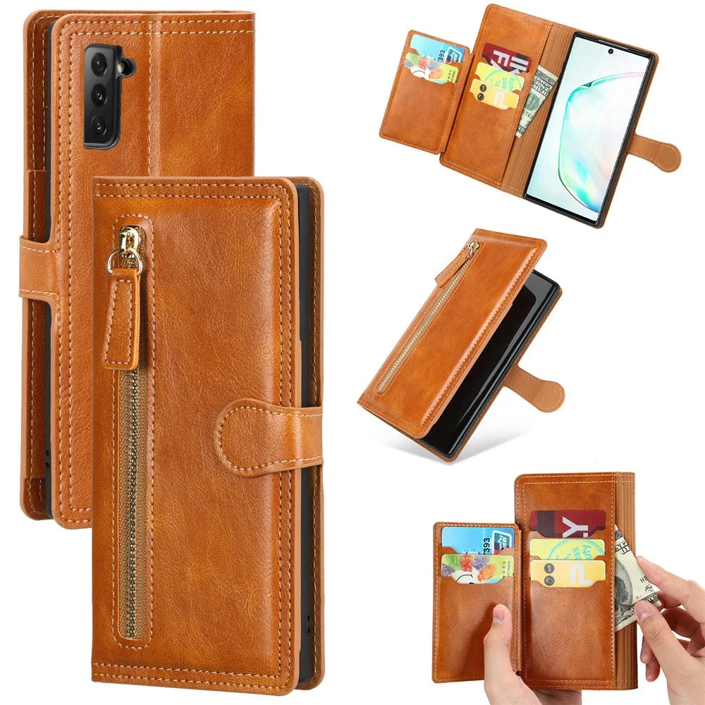 Samsung S21 FE Case Luxury Leather Zipper Flip Wallet Case For Samsung Galaxy S21 FE Cover For S21 Fe S20 S22 S23 Ultra Note 20