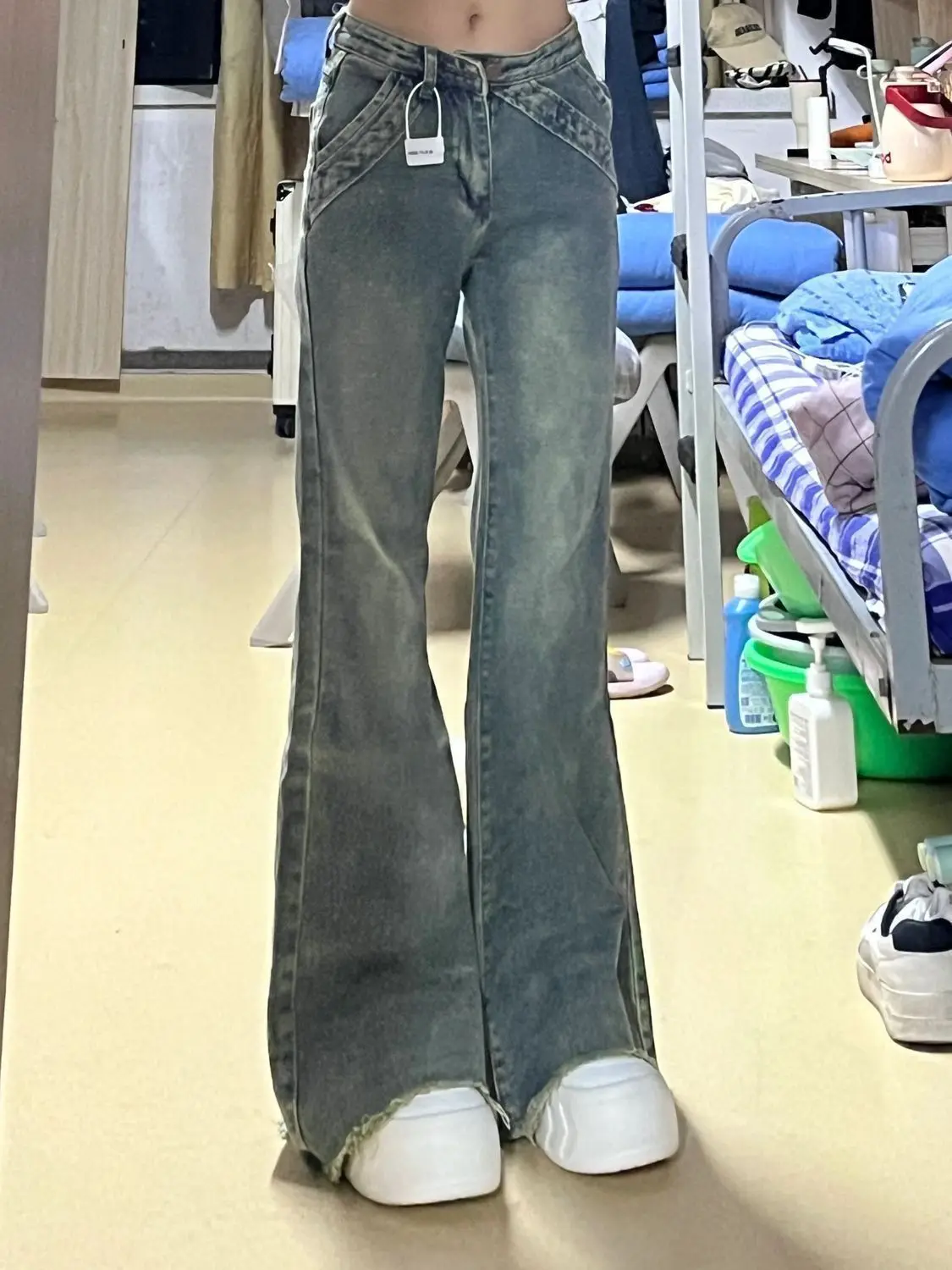 

Low Rise Flared Jeans Women' S Clothes Quality Texture Material Feel Ladies Female Denim Trousers Fashion Comfortable Long