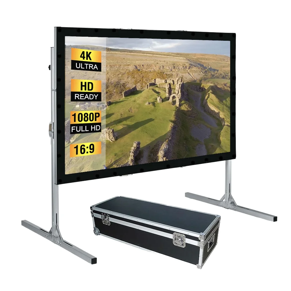 

High Quality Portable 200 Inch 16:9 Matte White Fast Fold Projection Screen Foldable 4K HD Outdoor Projector Screen Outside